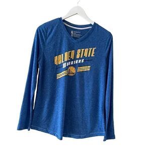 NBA Golden State Warriors Logo V Neck Adidas Women's Royal Long Sleeve Shirt SZ